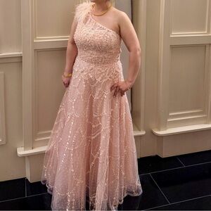 Mac Duggal Pink Embellished One Shoulder A Line Gown